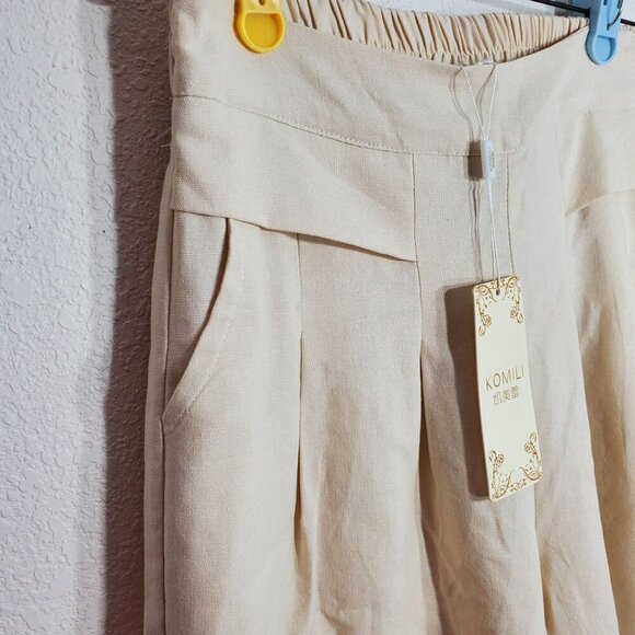 Komili Womens Wide Leg Palazzo Beige Pants Size Asian 2XL Dress Pants - Picture 9 of 12
